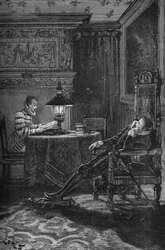 Le roi de France Henri III en train de lire. Gravure du 19e siècle. Dans « Histoire de France » de Jules Michelet