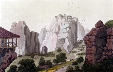 Les Météores en Grèce en 1810. dans "Le costume ancien et moderne" de Jules Ferrario, éd. Milan