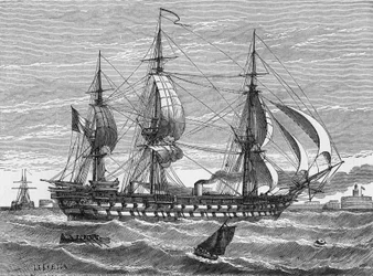 Le « Napoléon », un navire mixte (voilier à hélice) construit par Dupuy de Lôme et Mon, lancé au Havre en 1849. Dans « Album de la Science », Éditions Jouvet.