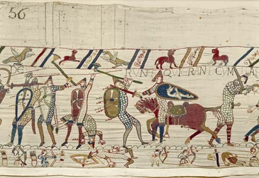 Les Normands combattent et tuent ceux qui étaient avec le roi Harold, Tapisserie de Bayeux
