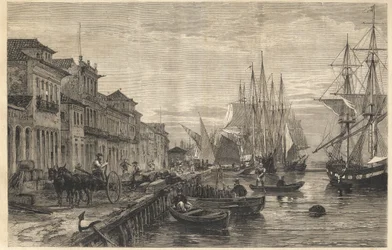 Le quai de Boa Vista, à San Pedro de Rio Grande do Sul, un port du Brésil - Gravure de "L