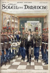 La Rentrée du Parlement ; M. Paul Deschanel (1855-1922), président de la Chambre des députés, assiste à la séance. Gravure dans « Le soleil-du-dimanche », 19 novembre