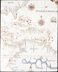 Les Antilles : Floride, Honduras, Cuba, Pérou et les Caraïbes (Détail du Portulan de Castellini)