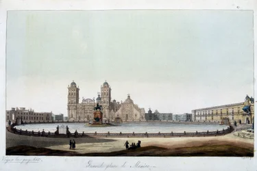 Le Zocalo : La grande place de Mexico. Dans « Le costume ancien et moderne »
