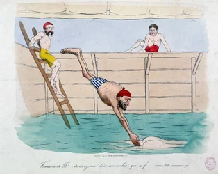 Le bain : caricature des bains publics (piscines) à Paris - XIXe siècle, Carnavalet