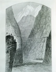 Le pont sur le fleuve Apurimac, gravure. Pérou