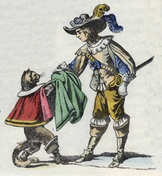 Le chat et son maître, le Marquis de Carabas. Illustration du conte « Le Chat botté » de Charles Perrault