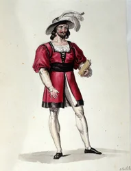 Le personnage interprétant la Virilité dans le ballet « Il noce di Benevento » par le compositeur autrichien Franz Xaver Süssmayr (1766-1803). Illustration du XIXe siècle