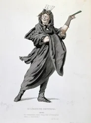 Le personnage de Crispin dans "Le légataire universel" (1708) par Jean François Regnard (1655 - 1709). Gravure du 19ème siècle.