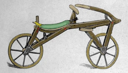 Le "célérifère" ou draisienne, inventé par le Baron Carl Drais von Sauerbronn (1785 - 1851) en 1816