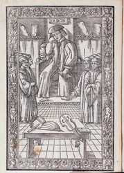 Le compositeur et théoricien musical Pietro Aaron parmi ses étudiants. Illustration de Toscanello in musica