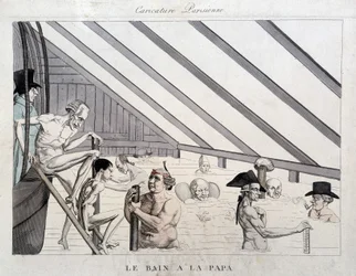 Le bain du papa : caricature sur les piscines à Paris