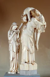 La descente de croix : Christ porté par Saint Jean, la Vierge Groupe sculpté en ivoire. Fin du XIIIe siècle. Paris, Musée du Louvre