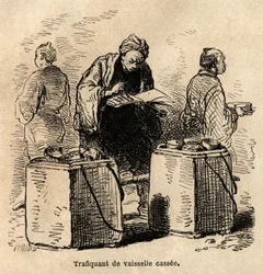 Le marchand de vaisselle sale. Gravure pour illustrer le voyage au Japon, par Aimé Humbert, ministre de la Confédération suisse, en 1863-1864, publié dans « le tour du monde », sous la direction d