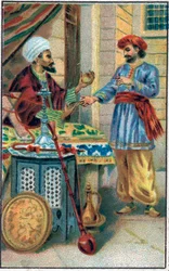 La pomme enchantée. Histoire du prince Ahmed et de la fée Pari-Banou. Conte des mille et une nuits. Chromolithographie de la fin du XIXe siècle.