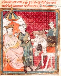 Les adieux du chevalier Roland à son oncle Charlemagne (742-814). Miniature de 