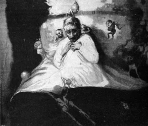 La peur des fantômes (un homme au lit pense être attaqué par des créatures imaginaires).