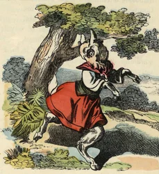 La chèvre, Petite Chevy. Illustration du conte « Bon Médor et Petite Chevrette ». Dans « Contes de la maison pour les petits ». Gravure anonyme du XIXe siècle