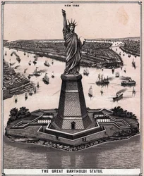 La grande statue de Bartholdi à New York, USA, dans "Le monde illustré 168 vues" Non daté (fin XIXe siècle)