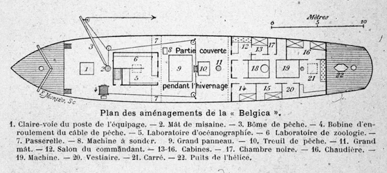Plan du navire scientifique belge « Belgica » utilisé dans les expéditions antarctiques