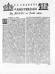 La page principale de « The Amsterdam Gazette » du jeudi 30 juillet