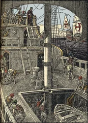 Le navigateur Christophe Colomb (1451-1506) à bord de sa caravelle.