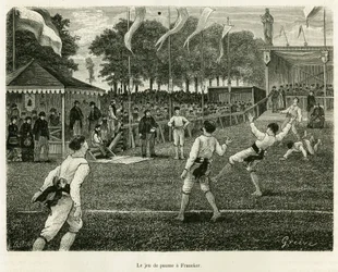 Le jeu de paume à Franeker (Pays-Bas). Gravure pour illustrer l