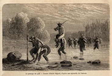 Le passage du gué, les Indiens Siriniris, proposent spontanément de porter sur leurs épaules les membres de l