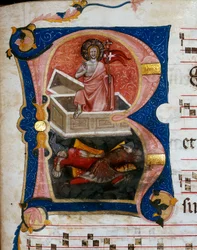 La résurrection du Christ, miniature sur parchemin choral