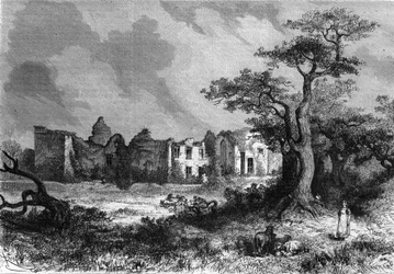 Les ruines du Château de la Mailleraye près de Parthenay, département des Deux-Sèvres de la région Poitou-Charentes. Gravure dans « L