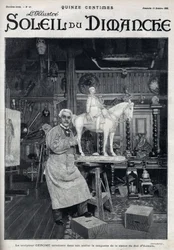 Le sculpteur Jean Léon (Jean-Léon) Gérôme (1824-1904) termine dans son atelier le modèle de la statue du duc d