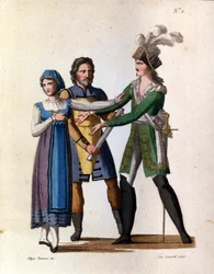 Les chanteurs Savino Monelli (Bertrando), Teresa Bellog (Isabella) et Filippo Galli (Tarabotto) dans l