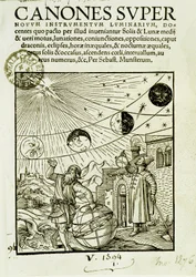 Les mouvements du soleil et de la lune observés par les astronomes - frontispice du livre «Super Canones»