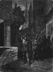 La garde aux flambeaux dans les rues de Paris au XVIIe siècle. Dans "Album de la Science", Éditions Jouvet.