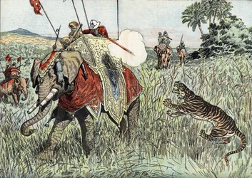 Le voyage du prince de Galles (alors Édouard VIII puis duc de Windsor) (1894-1972), vers les Indes britanniques, représenté ici lors d