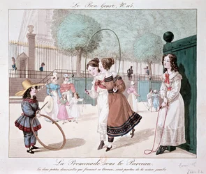 La promenade sous le Berceau : Les deux petites dames qui forment ce Berceau, sont de la même jambe (Jardin des Tuileries), vers 1840