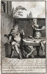 Théodoric le Grand (ca. 454/455-526), roi des Goths, effrayé à la vue de la tête d