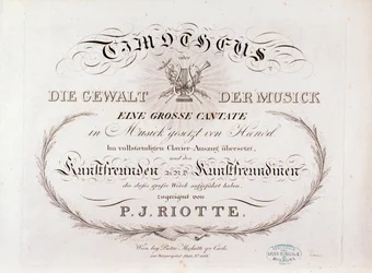 Page de titre de la partition musicale de Timotheus par G F Handel (1812)