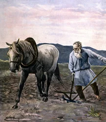 Tolstoï labourant. Gravure fin 19e siècle