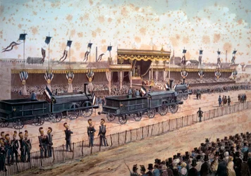 Transport : inauguration de la ligne de chemin de fer entre Paris et Strasbourg. 1864. Gravure