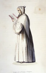 Moine trappiste, ordre de Cîteaux observant la règle réformée de la Trappe instituée en 1664 par Rancé. Gravure du XIXe siècle