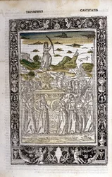 Triomphe de la Chasteté de Pétrarque (Francesco Petrarca). Miniature sd. Bibl. Trivulziana, Milan