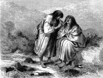 Deux indios du Pérou prenant du tabac. Gravure du XIXe siècle.
