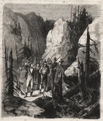 Patriote tyrolien Andreas Hofer (1767-1810) arrêté - Le patriote tyrolien Andreas Hofer (1767-1810) arrêté par les troupes italiennes le 19/01/1810 - gravure de 1879 dans "Histoire des sociétés secrètes, politiques et religieuses" par Pierre Zaccone (1817-