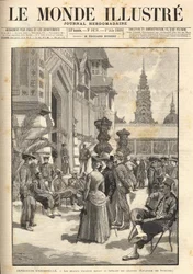 Exposition Universelle 1889 - Soldats indigènes devant le Pavillon Colonial (Esplanade des Invalides). Couverture « Le Monde Illustré » du 01/06/1889