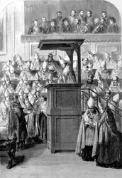 Concile Vatican I. Le secrétaire du Concile proclamant la constitution de la foi. 1870