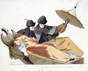 Vénitiens masqués sur une gondole