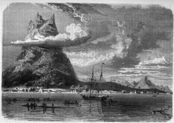 Vue de Bora Bora (Bora-Bora) en Polynésie à la fin du 19ème siècle dans "Le Journal de la Jeunesse" de 1888.