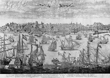 Vue de Lisbonne, gravure, Portugal