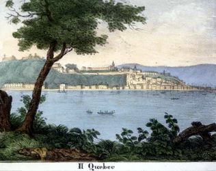 Vue de la ville de Québec au début du 19ème siècle. Lithographie en couleur